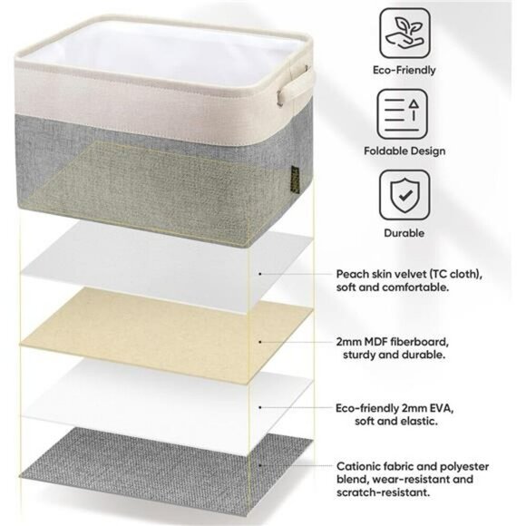 BALEINE Fabric Storage Bins Set of 4 Shelf Closet Organizer Baskets Grey - Picture 4 of 7